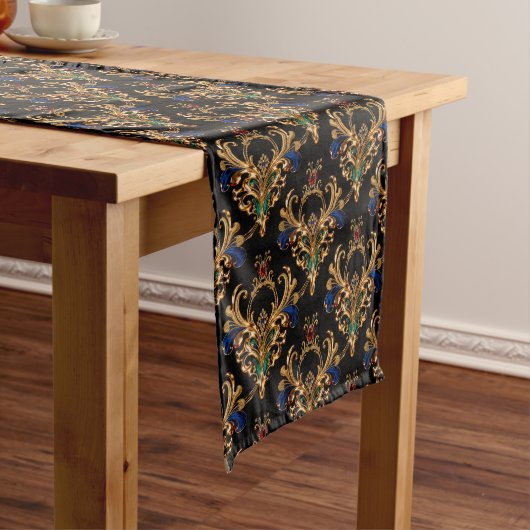 Chemin De Table Long Victorien Luxueux Noir Or (In Situ)