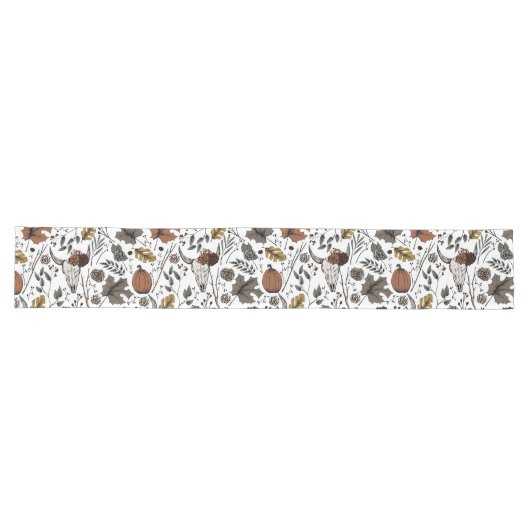 Chemin De Table Long White Thanksgiving Cow Skull Fall Harvest (Horizontal)