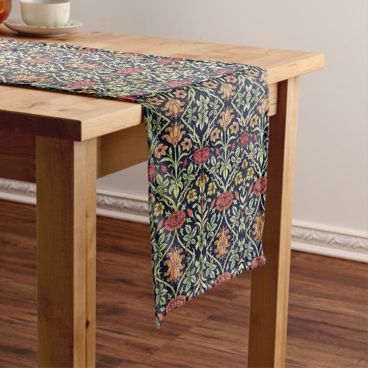 Chemin De Table Long William Morris Fleurs Feuillage Vert Jaune Rouge R (In Situ)