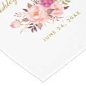 Chemin De Table Moyen Aquarelle rose Floral Mariage or (Coin)