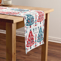 Arbre de Noël scandinave folk art rouge et bleu