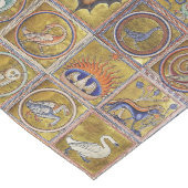 CHEMIN DE TABLE MOYEN BESTIAIRE MÉDIÉVAL, ANIMAUX FANTASTIQUES, ROUGE D' (Coin)