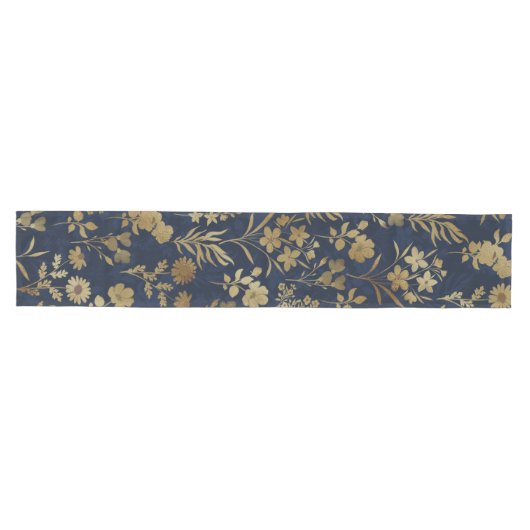 Chemin De Table Moyen Botanical Gold Flowers Blue Pattern (Horizontal)