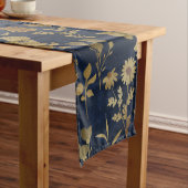 Chemin De Table Moyen Botanical Gold Flowers Blue Pattern (In Situ)