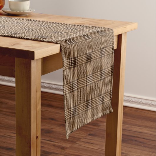 Chemin De Table Moyen Brown Houndstooth Scottish Check Plaid Motif (In Situ)