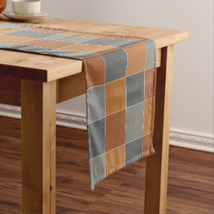 Chemin De Table Moyen Caramel en cuivre et Carrés gris