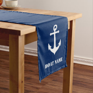 Chemin De Table Moyen Chic Boat Ancre & Your Boat Name Navy Blue