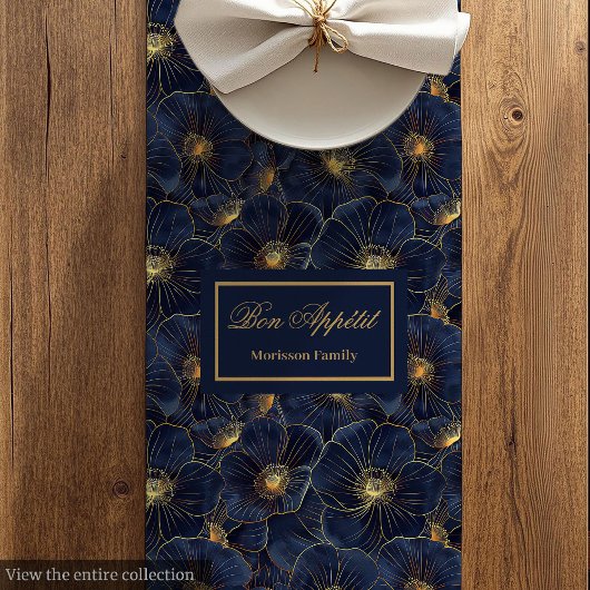 Chemin De Table Moyen Chic Navy Gold Botanical Table Style