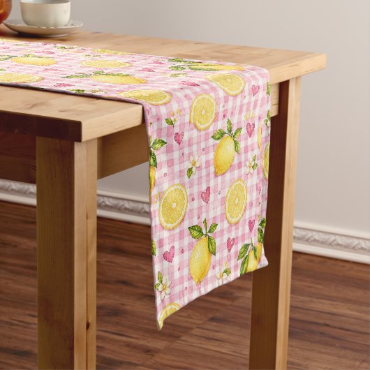 Chemin De Table Moyen Citrons sur gingham rose (In Situ)