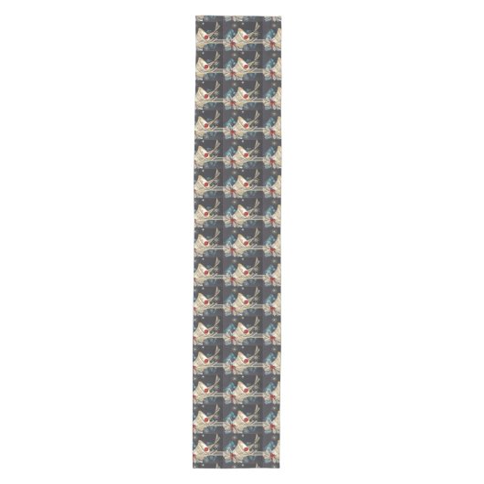 Chemin De Table Moyen Cloche Turquoise Or Argent Ruban Doré (Devant)