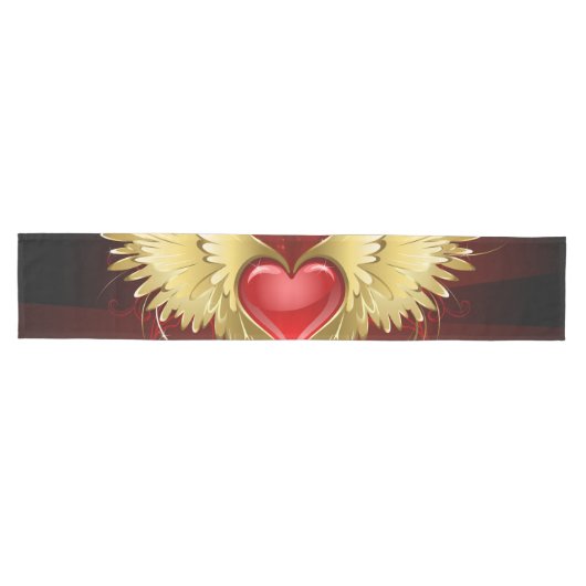 Chemin De Table Moyen Coeur rouge avec ailes d'or (Horizontal)