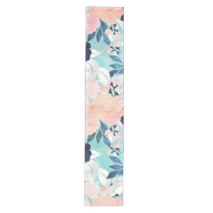 Chemin De Table Moyen Couleur d'aquarelle florale rose et menthe