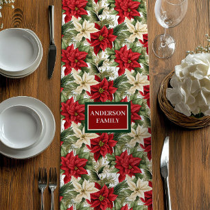 Chemin De Table Moyen Coureur de nom personnalisé Chic Rouge Vert Look d