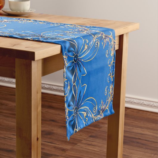 Chemin De Table Moyen Coureur de table Blue Gold Flower (In Situ)