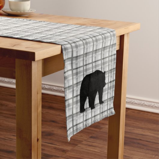 Chemin De Table Moyen Coureur de table Gris Plaid & Ours (In Situ)