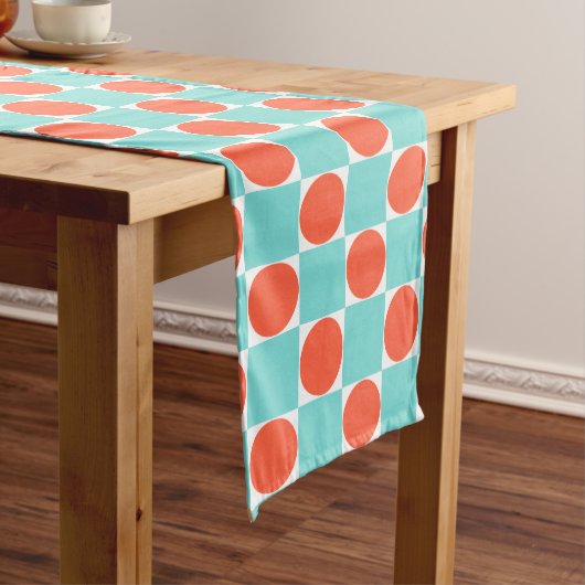 Chemin De Table Moyen Damier Corail et Aqua Circle (In Situ)