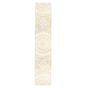 Chemin De Table Moyen Élégant Motif blanc de tournesol Mandala Gold