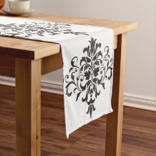 Chemin De Table Moyen Elégant Vintage noir et blanc Damas