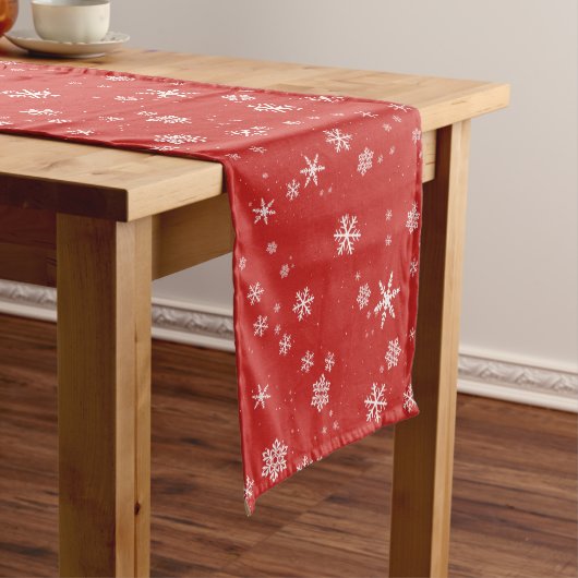 Chemin De Table Moyen Festif Snowflakes Red Christmas Holiday (In Situ)