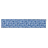 Chemin De Table Moyen Feuilles blancs sur le coureur de table bleue (Horizontal)
