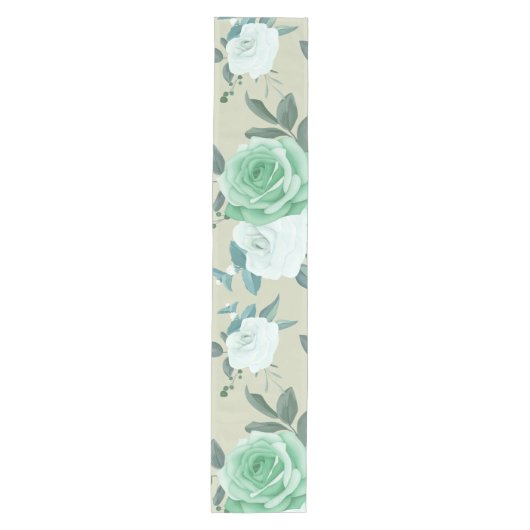 Chemin De Table Moyen fleuri vert et blanc (Devant)