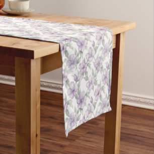 Chemin De Table Moyen Fleurs violettes sur motif blanc