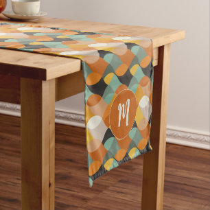 Chemin De Table Moyen Formes ovales rétro Orange Turquoise or Monogramme
