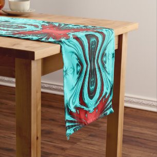 Chemin De Table Moyen Fractale de Rouge-Turquoise