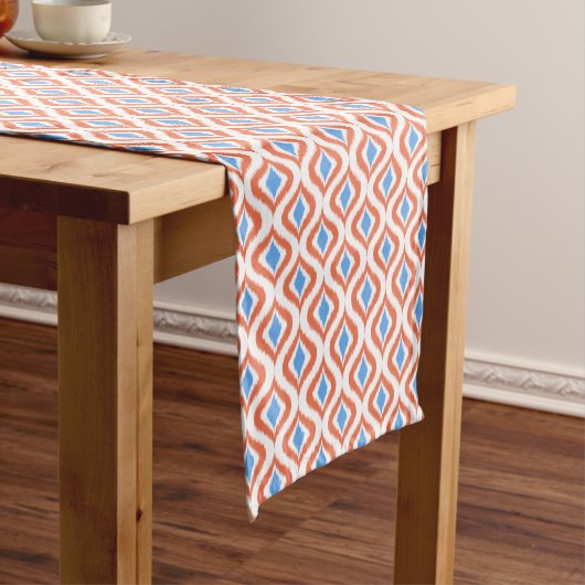 Chemin De Table Moyen Gras Orange bleu azur blanc Ikat Ogee Art Motif (In Situ)
