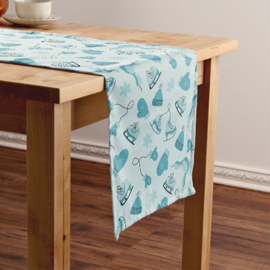 Chemin De Table Moyen Hand Drawn Winter Pattern Cyan Table Runner (In Situ)