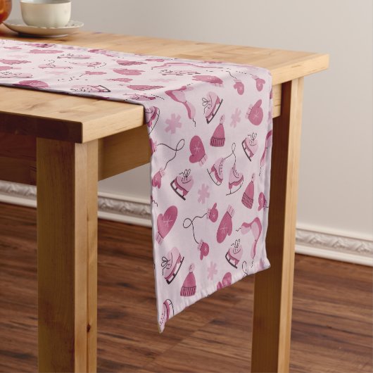 Chemin De Table Moyen Hand Drawn Winter Pattern Pink Table Runner (In Situ)