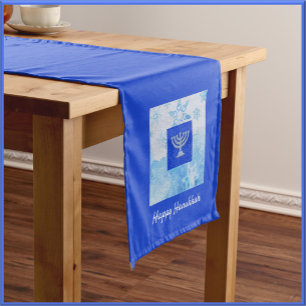 Chemin De Table Moyen Hanoukka bleue Menorah