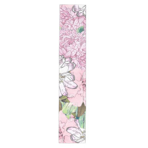 Chemin De Table Moyen Illustration florale rose et blanche de mignonne f