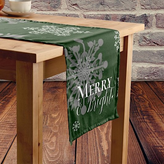 Chemin De Table Moyen Joyeux vert et flèches de neige brillantes Noël
