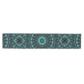 Chemin De Table Moyen Mandala floral noir sarcelle foncée (Horizontal)