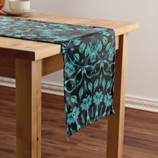 Chemin De Table Moyen Mandala floral noir sarcelle foncée (In Situ)