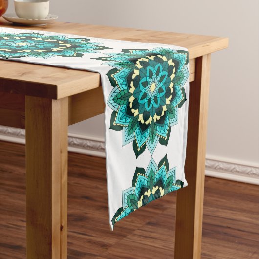 Chemin De Table Moyen Mandala Motif 02 en aqua (In Situ)