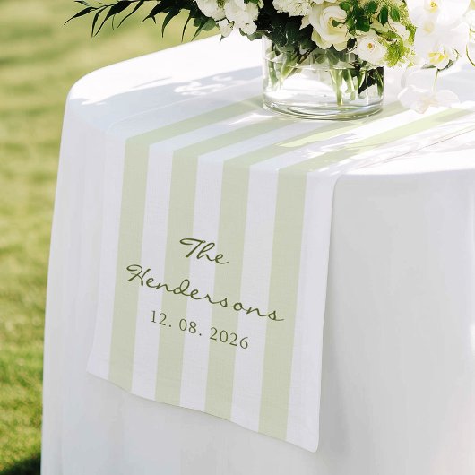 Chemin De Table Moyen Mariage à rayures vert olive