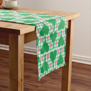 Chemin De Table Moyen Mariage Prépa Vert et Rose Gingham Pickleball