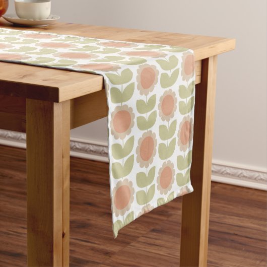 Chemin De Table Moyen  Mid-Century Pastel Pink Retro Floral Pattern (In Situ)