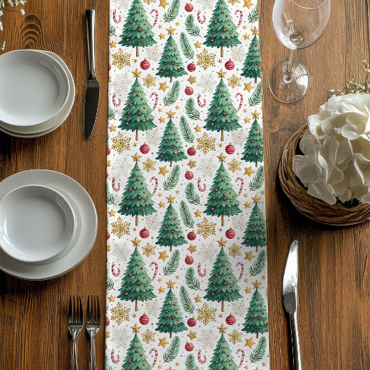 Chemin De Table Moyen Modern Christmas Trees Red and Gold Dining Runner