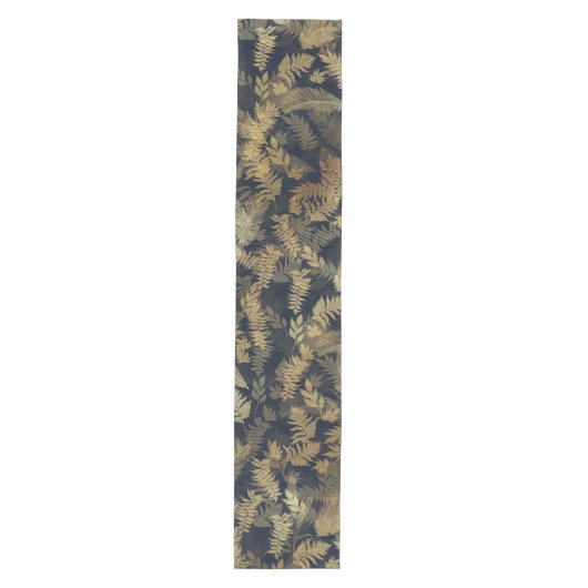 Chemin De Table Moyen Moderne Tropical Gold Foliage Motif bleu (Devant)