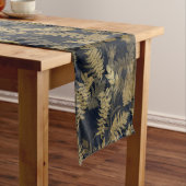 Chemin De Table Moyen Moderne Tropical Gold Foliage Motif bleu (In Situ)