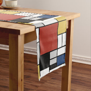 Chemin De Table Moyen Mondrian Peinture Rouge Plane Jaune Noir Gris Bleu