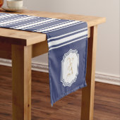 Chemin De Table Moyen Monogrammé Double Rayé | Bleu Nuit (In Situ)
