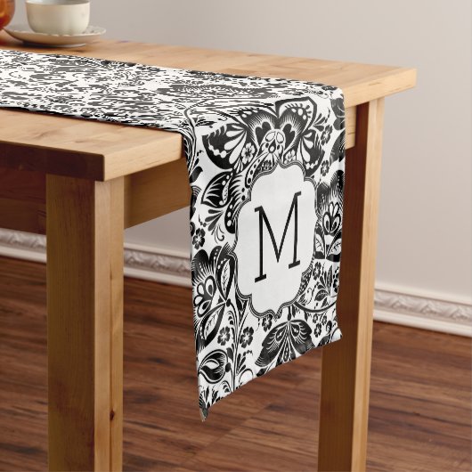 Chemin De Table Moyen Monogramme noir & blanc Baroque Damas (In Situ)