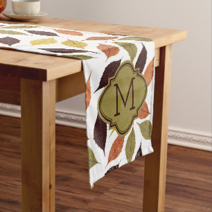 Chemin De Table Moyen Monogramme personnalisé Motif de feuilles automnal