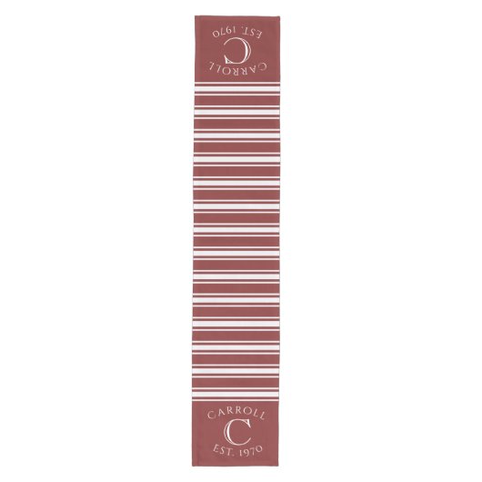 Chemin De Table Moyen Monogrammed Double Striped | Cranberry (Devant)