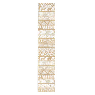 Chemin De Table Moyen Motif africain tribal branché White & Gold