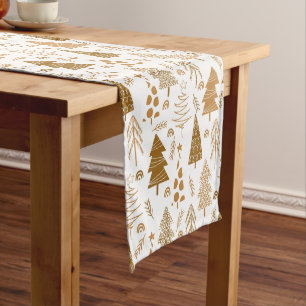 Chemin De Table Moyen Motif d'arbre de Noël de style scandinave or